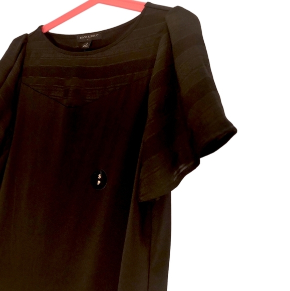 NWT Banana Republic Crepe Top Flutter Sleeve Semi-sheer with Stripes in Black - Picture 6 of 16